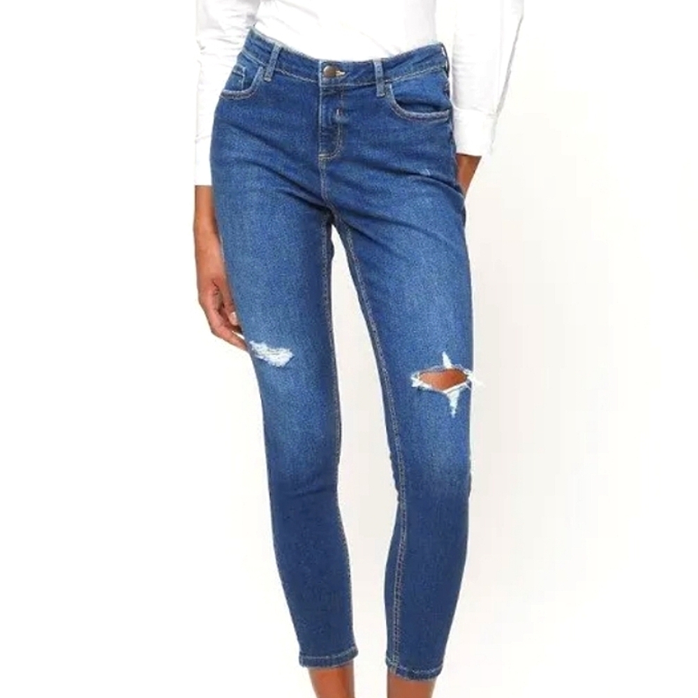 Dorothy Perkins Rip Knee Darcy Jeans Distressed Medium Wash High Rise Size 8